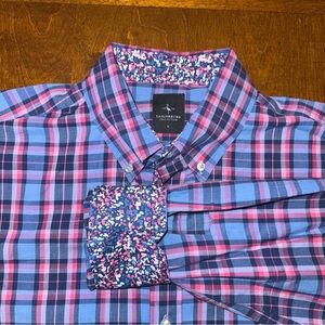 Tailorbyrd Shirt Mens Large Blue Pink Plaid Button Up Long Sleeve Flip Cuff